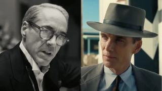 Robert Downey Jr. and Cillian Murphy, pictured side by side, in Oppenheimer.